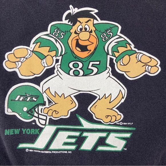 Vintage New York Jets Sweater Men Medium Black Fred Flintstone NFL Football 90s - Picture 3 of 9